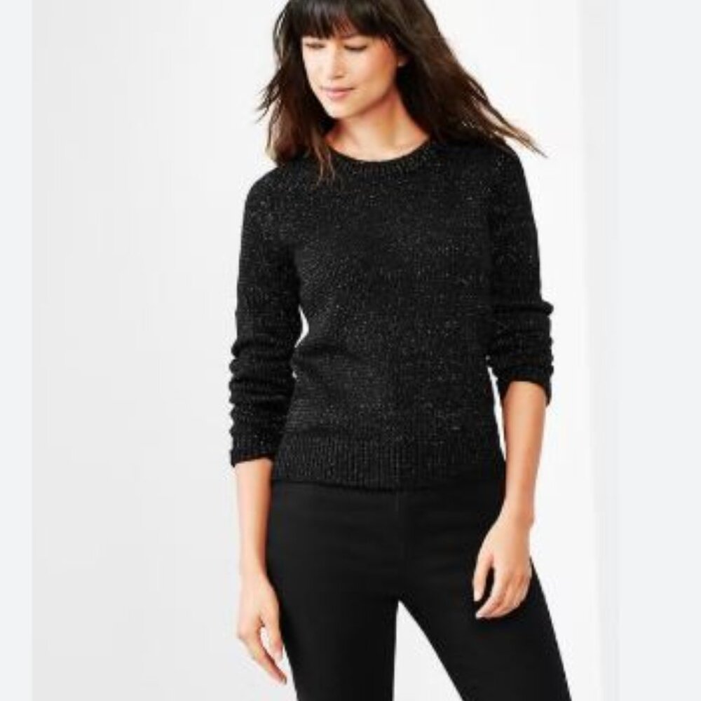 GAP Shimmer Metallic Knit Classic Black Crew Neck Sweater